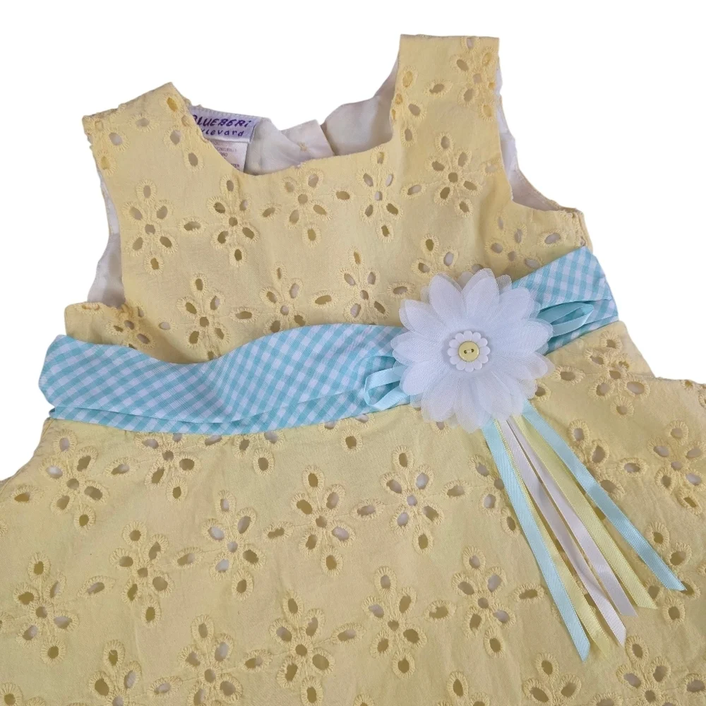 Blueberi Boulevard Girls Yellow Flower Eyelet Dress Size 2T Easter Party Spring